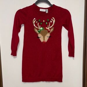 THE CHILDREN’S PLACE 5T Girls Red Christmas Holiday Reindeer  Sweater Dress